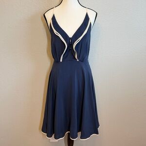 Anthropologie Girls from Savoy Navy Silk Halter Dress Ruffle Trim Resortwear SZ4